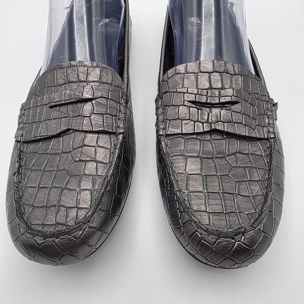 Born Malena Loafers Womens 9 Metallic Pewter Croc Embossed Leather Driving Shoes - Picture 5 of 10